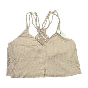 aerie Ribbed Appliqué Lace Longline Bralette - Size Small - Champagne